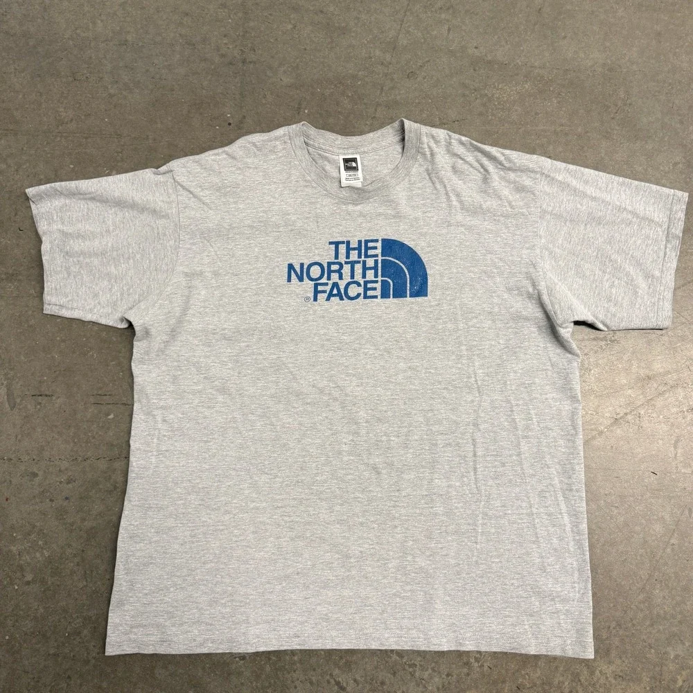 The North Face Mens XXL Gray Blue Logo Short Sleeve T-Shirt Crew Neck Tee